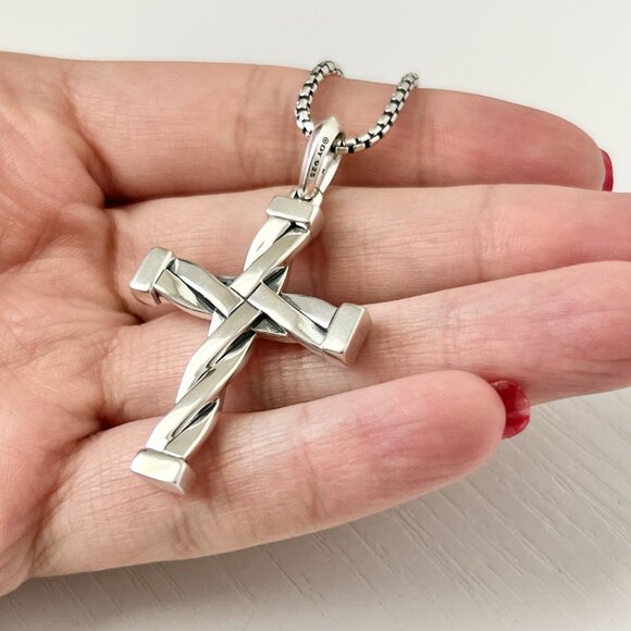 David Yurman Sterling Silver Helios Cross Pendant Men's With Box Chain - Picture 1 of 3
